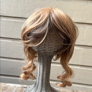 Wig. Honey Blonde synthetic wig with dk brown highlights & dbl ponytails. New!